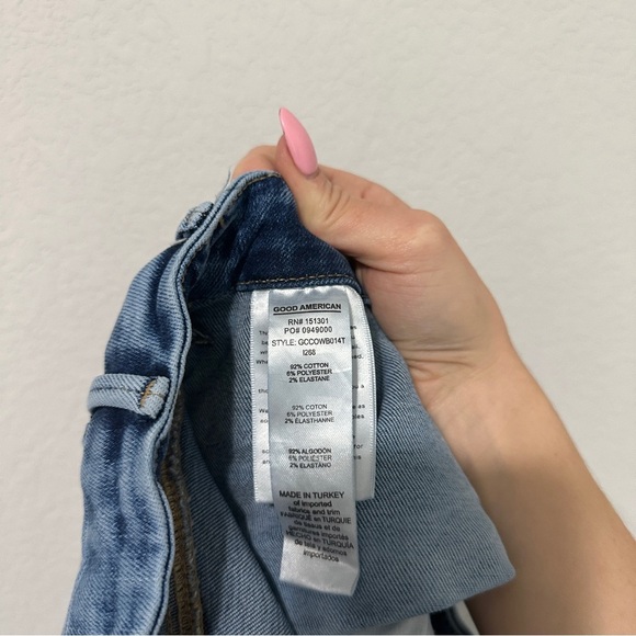 Good American Women’s Blue Fold Over Waist Straight Jeans Size 15 Stretch Denim - Picture 6 of 7